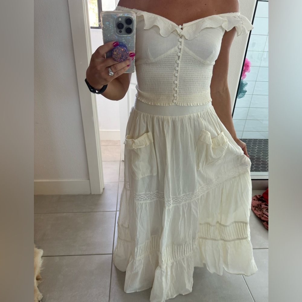 Joyfolie Cream Off-Shoulder Maxi Dress